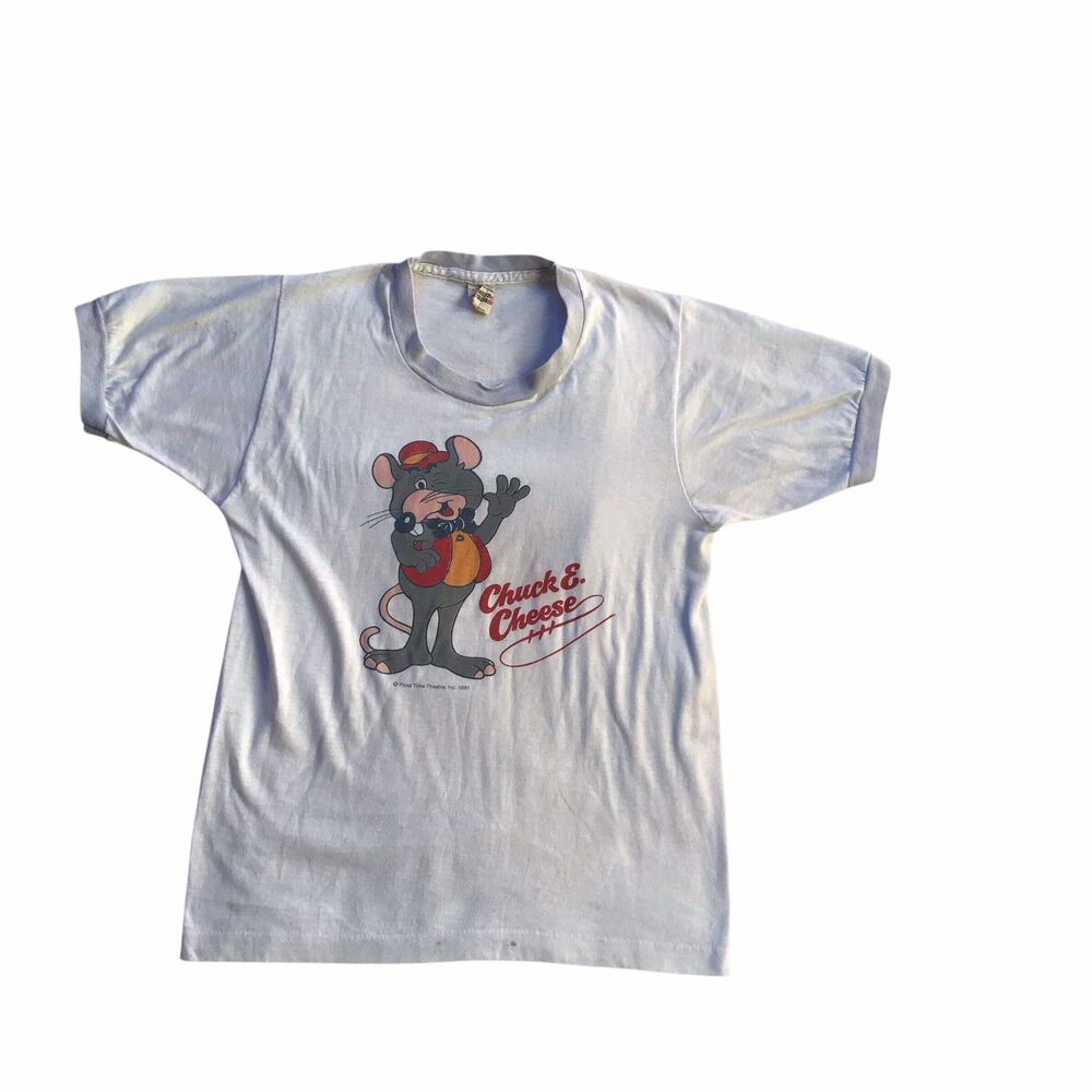 Vintage 80s Chuck E. Cheese Youth Ringer T Shirt   Pizza Time Theater Arcade USA